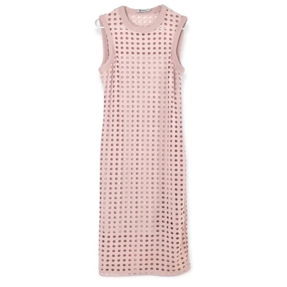 Alexander Wang Fitted Tank Midi Perforated Dress In Blush Pink - Picture 1 of 6